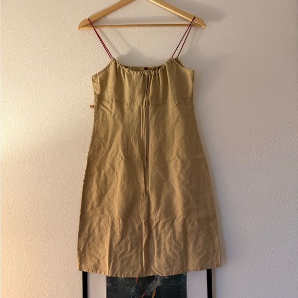 Y2K Roxy Beige linen Embroidered Mini Dress with Red Straps - Picture 5 of 5